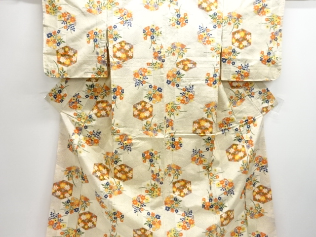 JAPANESE KIMONO / ANTIQUE KIMONO / SILK / TSUMUGI / WOVEN KIKKO & FLOWERS